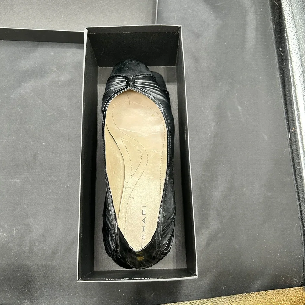 Tahari Ballet Flats Leather Dress Shoes‎ Black Career Office 8.5M Business
